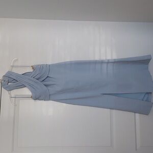 NEW Cinq a Sept Adela Tie-Back Trumpet Midi Dress in Light Blue